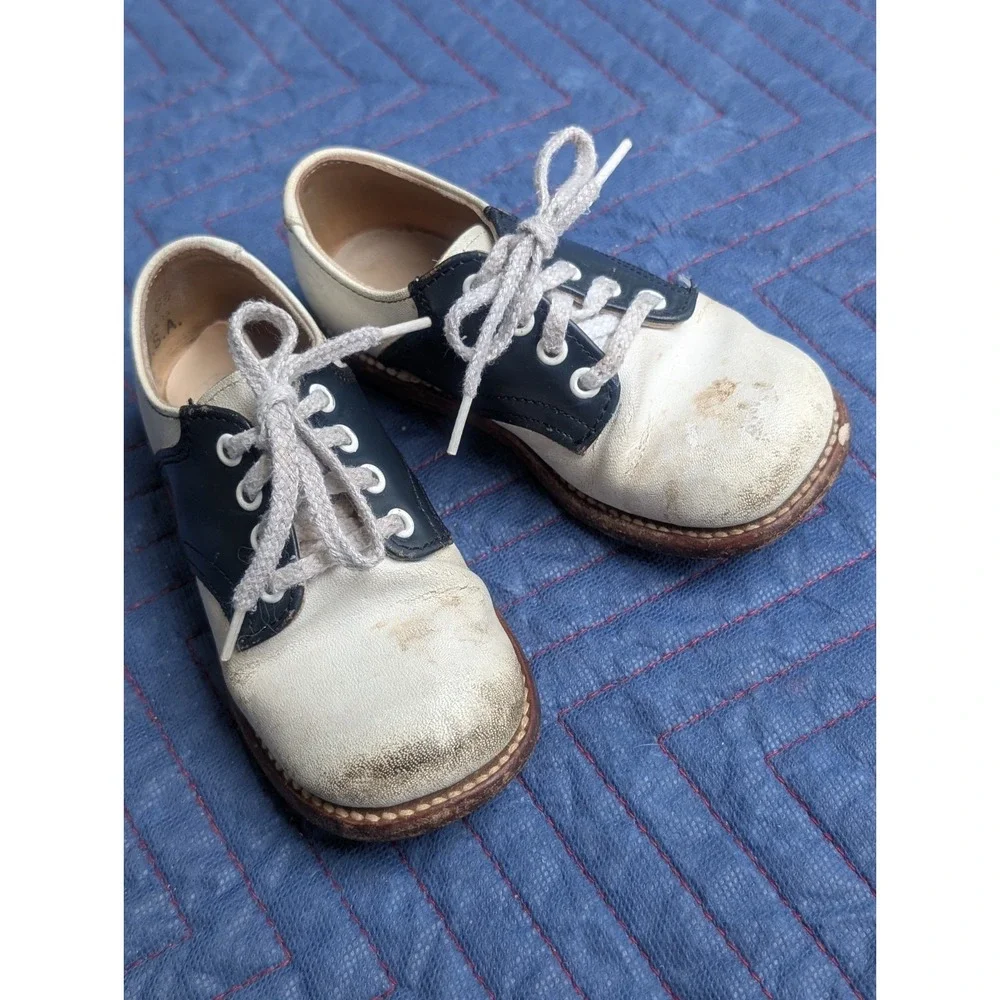 Ruggies Vintage Leather Oxford Childs Shoes, Boy/Girl Size 7D Made In USA